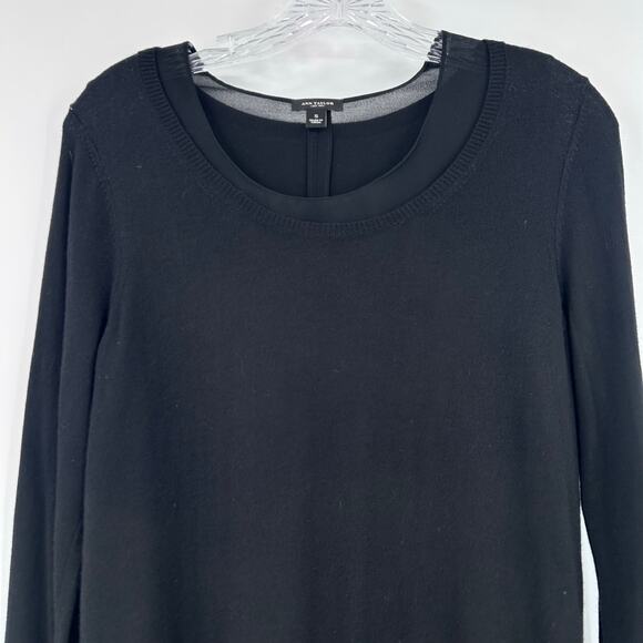 Ann Taylor Black Sweater Top Scoop Neck Layered Hem Cashmere Blend Womens S - Picture 4 of 11